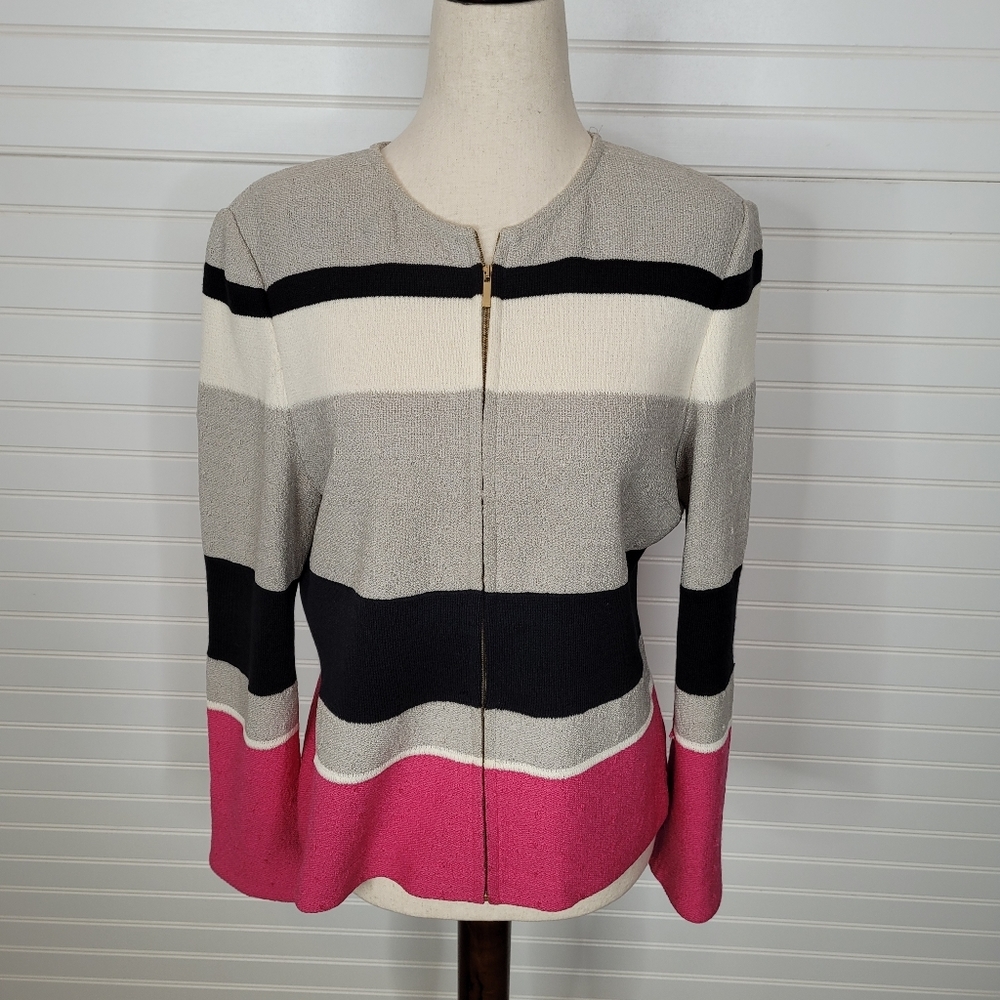 St. John Black Label Striped Knit Zip Jacket 6